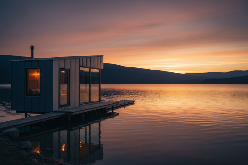 Metal Tiny Home Lakeside Sunset