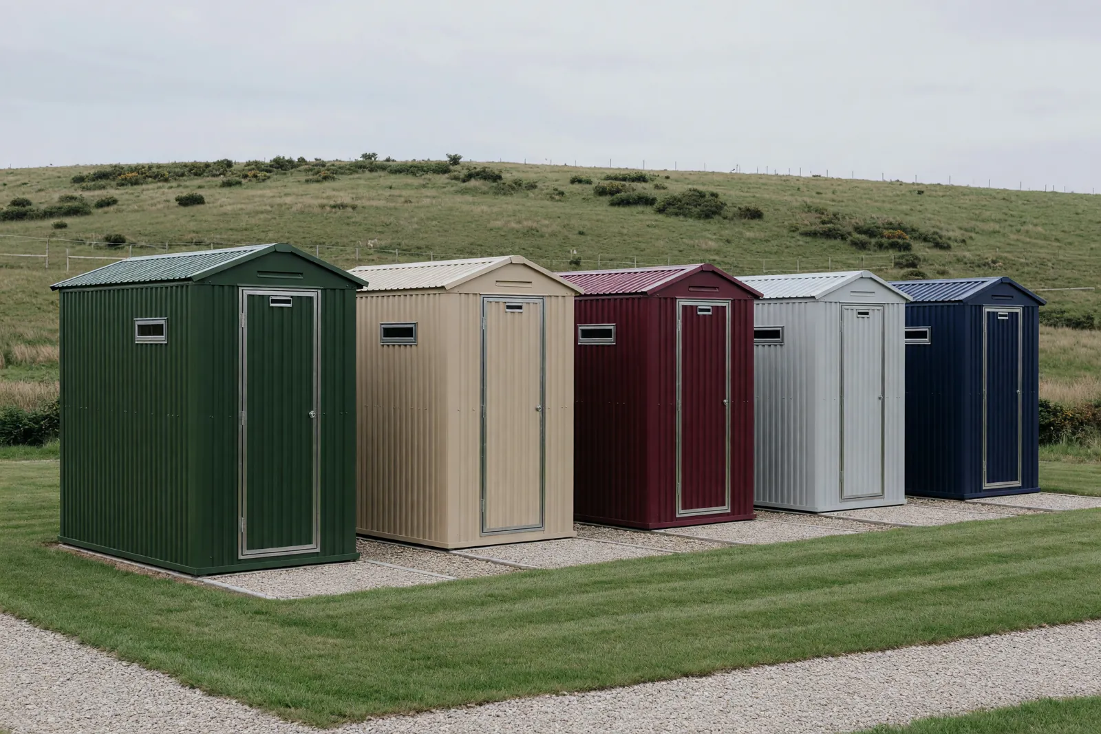 Concept visualisation, not a photograph: the colour row in corrugated powder-coated steel.
