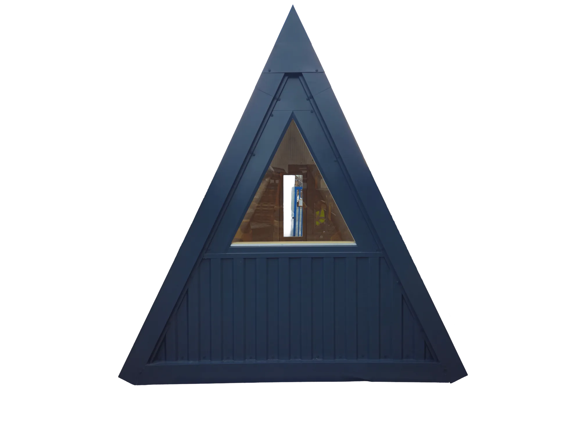 Side profile of the steel A-frame cabin